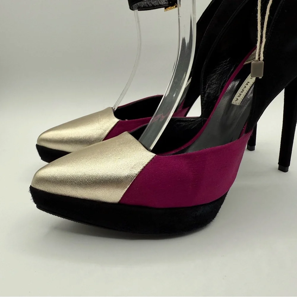 Gianni Marra Bold Color-block With Ankle Strap Stiletto Pointy Toe Platform - Picture 8 of 17